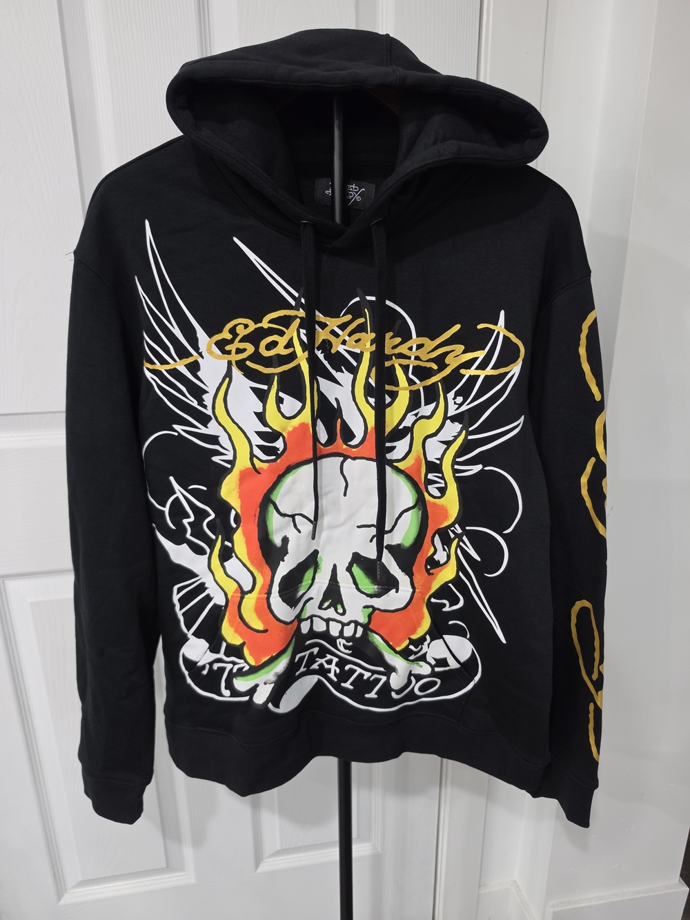 Ed Hardy Black Hoodie with Flaming Skull Graphic
